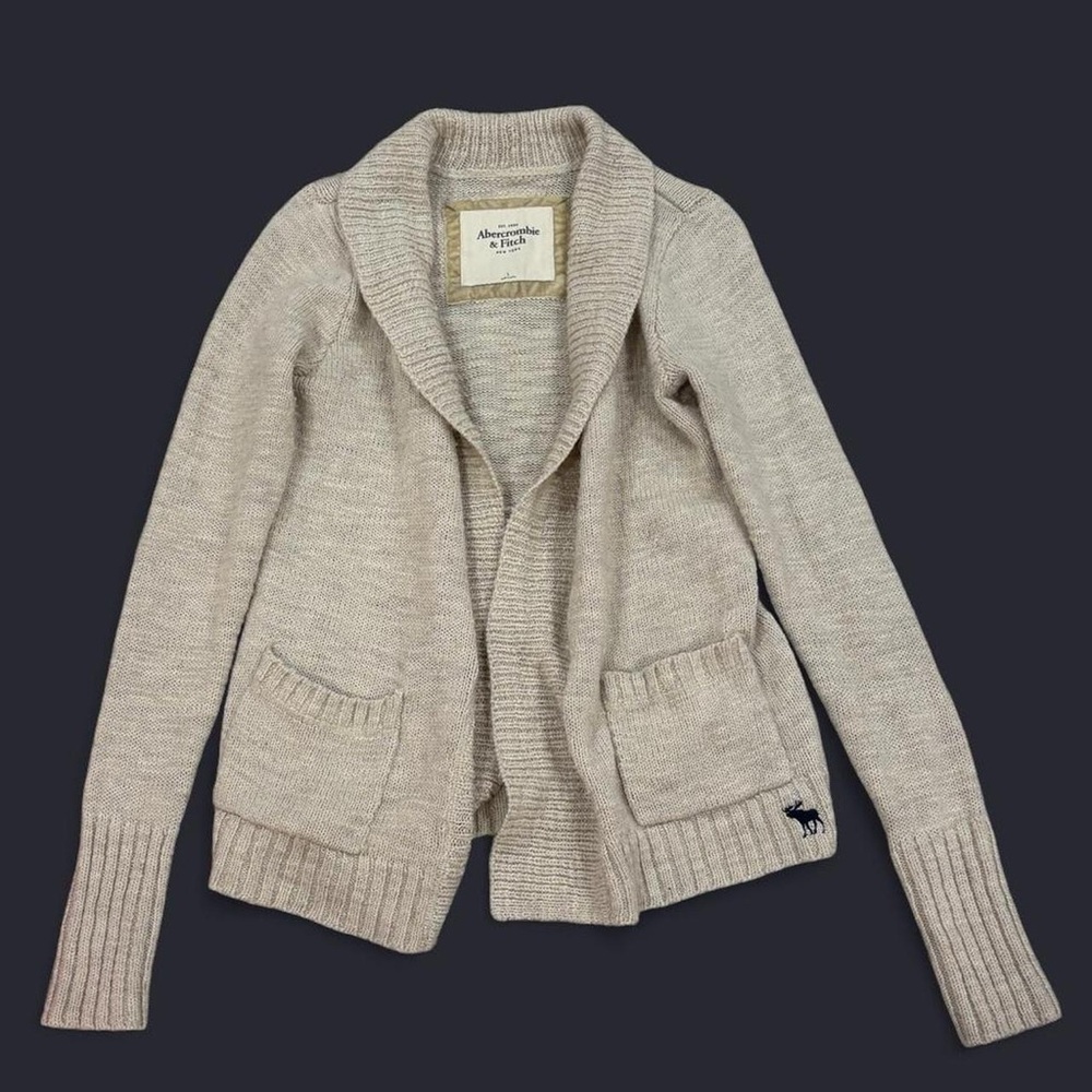 Y2K Vintage Abercrombie Cowl Shawl Neck Open Cardigan Sweater in Oatmeal Tan